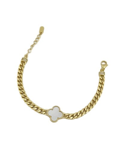 Özel Seri Sedef Taşlı Yonca Figür Zincir Bileklik ( 20 Cm )