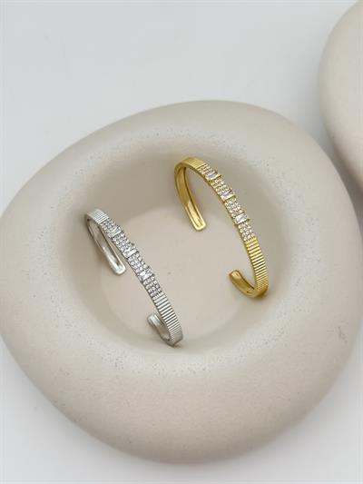 Özel Seri Şerit Plaka İşlemeli Zirkon Taş Sıralı Bileklik ( 5.8 Cm )