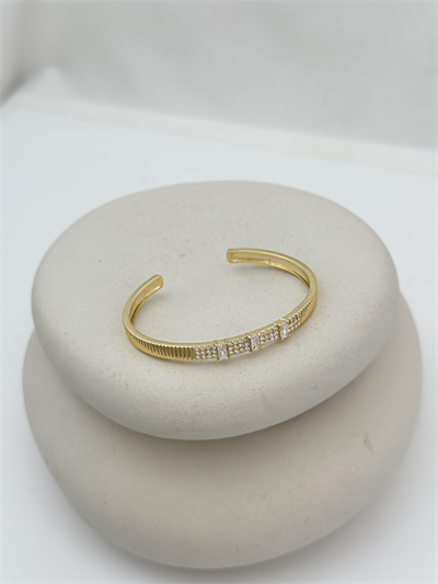 Özel Seri Şerit Plaka İşlemeli Zirkon Taş Sıralı Bileklik ( 5.8 Cm )