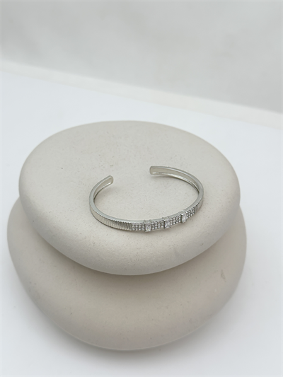 Özel Seri Şerit Plaka İşlemeli Zirkon Taş Sıralı Bileklik ( 5.8 Cm )