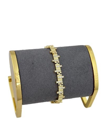 Özel Seri Şerit Plaka Sıralı Zirkon Taşlı Tasarım Bileklik ( 19 Cm )