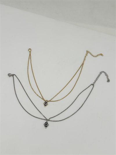 Özel Seri Siyah Mineli Baklava Desen Uç Sallantılı İkili Zincir Halhal (29cm)