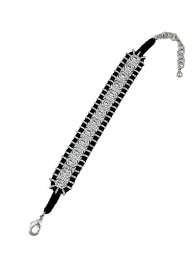 Özel Seri Siyah Örme İpli Oval ve Zirkon Taşlı Tasarım Bileklik ( 22 Cm )