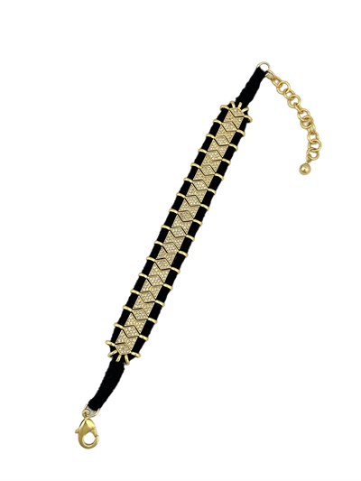 Özel Seri Siyah Örme İpli Zirkon Taşlı Tasarım Bileklik ( 22 Cm )