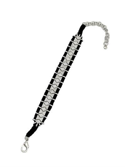 Özel Seri Siyah Örme İpli Zirkon Taşlı Tasarım Bileklik ( 22 Cm )