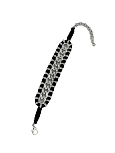 Özel Seri Siyah Örme İpli Zİrkon Taşlı Zincir Model Tasarım Bileklik ( 22 Cm )