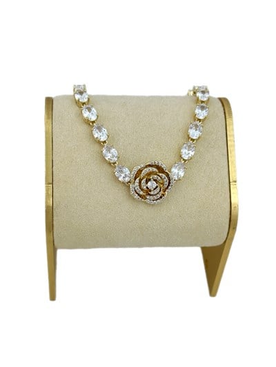 Özel Seri Taşlı Gül Figür Tasarım Oval Zirkon Taş Su Yolu Bileklik ( 19 Cm )