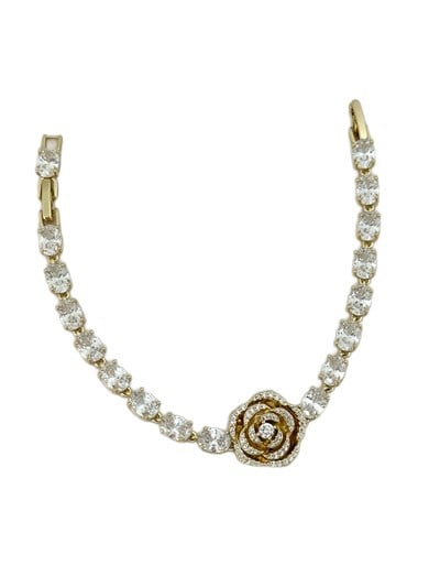 Özel Seri Taşlı Gül Figür Tasarım Oval Zirkon Taş Su Yolu Bileklik ( 19 Cm )