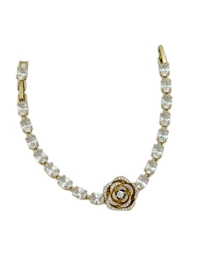 Özel Seri Taşlı Gül Figür Tasarım Oval Zirkon Taş Su Yolu Bileklik ( 19 Cm )