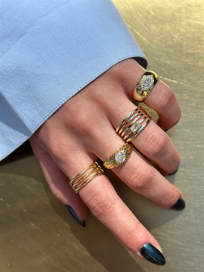 Özel Seri Tel Plaka Çoklu Görünüm Ayarlanabilir Yüzük Kombini