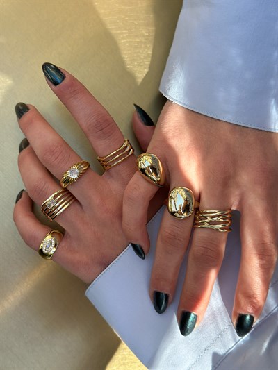 Özel Seri Tel Plaka Çoklu Görünüm Ayarlanabilir Yüzük Kombini