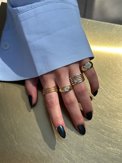 Özel Seri Tel Plaka Çoklu Görünüm Ayarlanabilir Yüzük Kombini