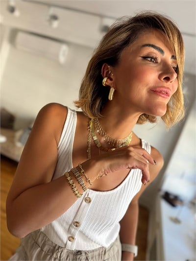 Özel Seri Tırtıklı Boru Plaka C Model Halka Küpe Kombini