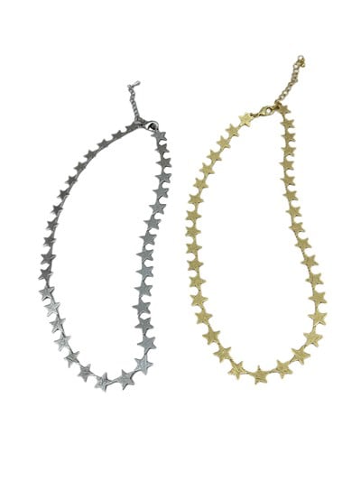 Özel Seri Tırtıklı Mat Yıldız Plaka Sıralı Kolye (43 Cm)