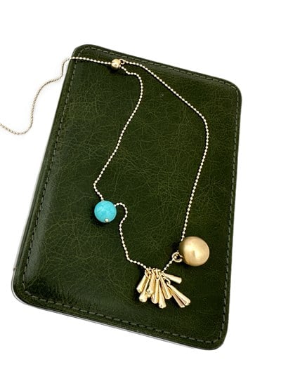 Özel Seri Topçuk Zincir Turkuaz Boncuk Detay Tasarım Asansörlü Kolye