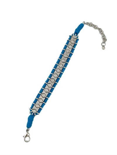 Özel Seri Turkuaz Örme İpli Zirkon Taşlı Tasarım Bileklik ( 22 Cm )