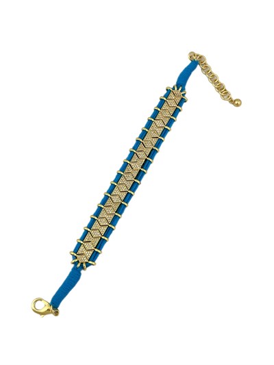 Özel Seri Turkuaz Örme İpli Zirkon Taşlı Tasarım Bileklik ( 22 Cm )