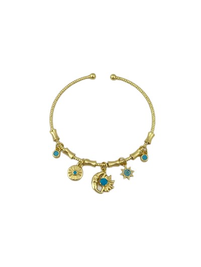Özel Seri Turkuaz Taşlı Çoklu Charm Kelepçe Bileklik