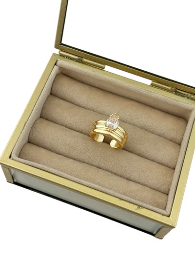 Özel Seri Üçlü Bombeli Damla Zirkon Taş Detay Ayarlanabilir Yüzük