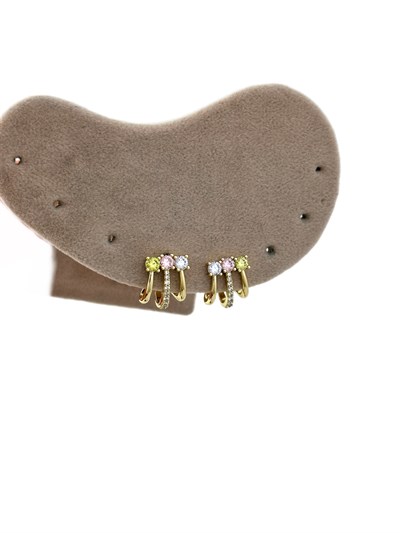 Özel Seri Üçlü Görünüm Soft Renkli Taşlı Kıvrımlı Küpe