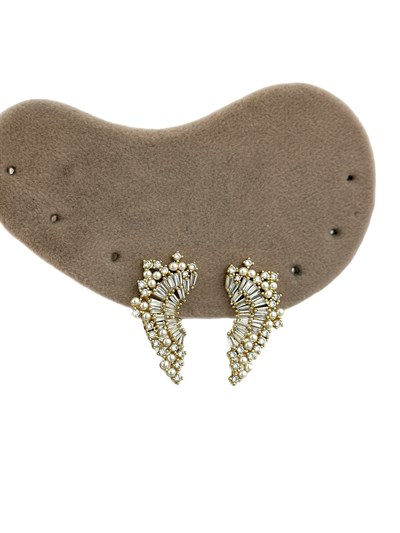 Özel Seri Zirkon Baget Taş ve İnci Detay Tasarım Kanat Küpe