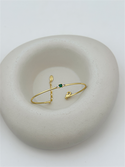 Özel Seri Zirkon Damla Taş Detay Yeşil Taşlı Kelepçe Bileklik