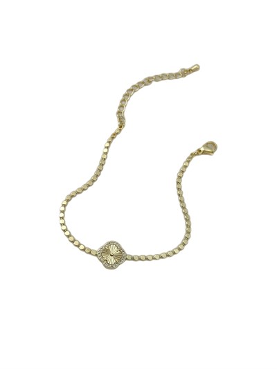 Özel Seri Zirkon Taş Çevrili Lazer Kesim Yonca Figür Ezme Zincir Bileklik (22 Cm)