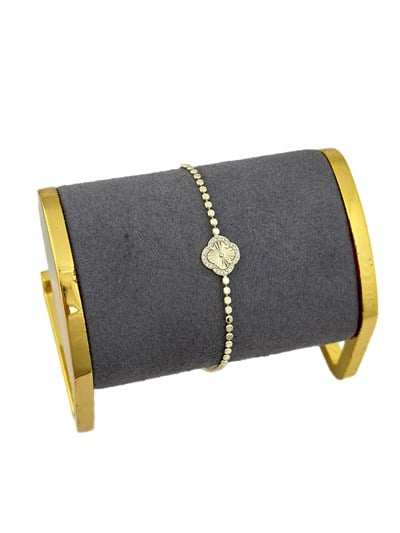 Özel Seri Zirkon Taş Çevrili Lazer Kesim Yonca Figür Ezme Zincir Bileklik (22 Cm)