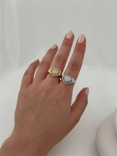 Özel Seri Zirkon Taş Detay Kalp Figür Ayarlanabilir Yüzük