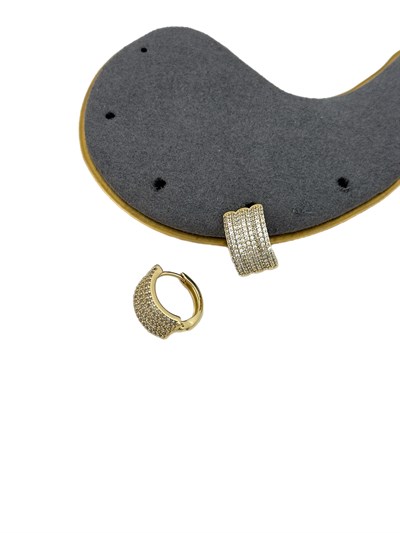 Özel Seri Zirkon Taş Detay Üçlü Görünüm Halka Küpe (İç Çap:1.2 Cm)