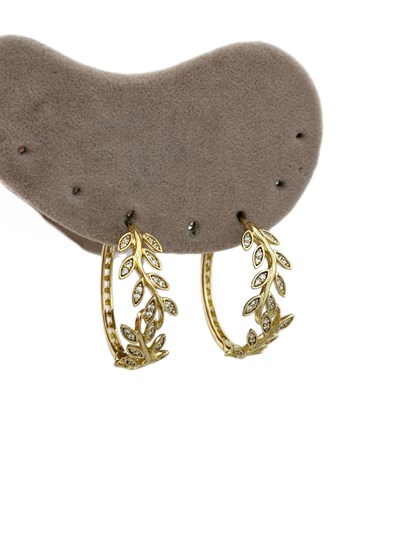 Özel Seri Zirkon Taş Detay Yaprak Figür Halka Küpe (İç Çap:3.5 Cm)