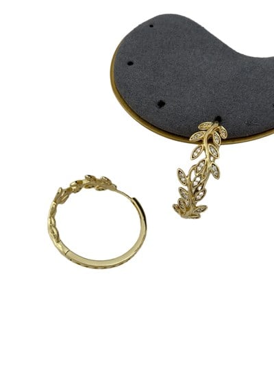 Özel Seri Zirkon Taş Detay Yaprak Figür Halka Küpe (İç Çap:3.5 Cm)