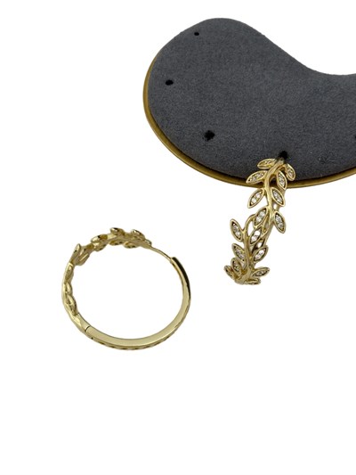 Özel Seri Zirkon Taş Detay Yaprak Figür Halka Küpe (İç Çap:3.5 Cm)