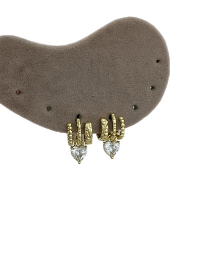 Özel Seri Zirkon Taş Kalp Figür Sallantılı Üçlü Görünüm Plaka Kıvrımlı Küpe