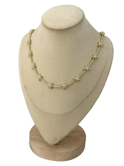 Özel Seri Zirkon Taş Kaplı Su Yolu Detay Yıldız Figür Sıralı Kolye (45 Cm)