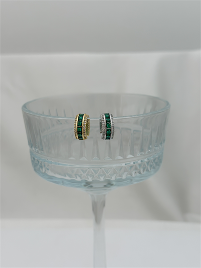 Özel Seri Zirkon Taş Kenar Kare Yeşil Taş Sıralı Kıkırdak Küpe