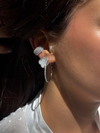 Özel Seri Zirkon Taş Sıralı Su Yolu Halka Küpe Kombini