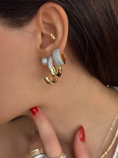 Özel Seri Zirkon Taş Tasarım Kapama Halka Küpe Kombini