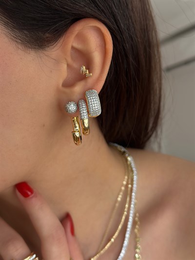 Özel Seri Zirkon Taş Tasarım Kapama Halka Küpe Kombini