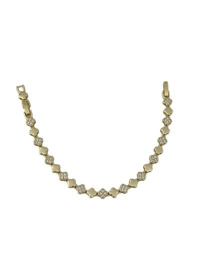 Özel Seri Zirkon Taş ve Plaka Yonca Figür Sıralı Bileklik (19 Cm)