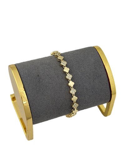 Özel Seri Zirkon Taş ve Plaka Yonca Figür Sıralı Bileklik (19 Cm)