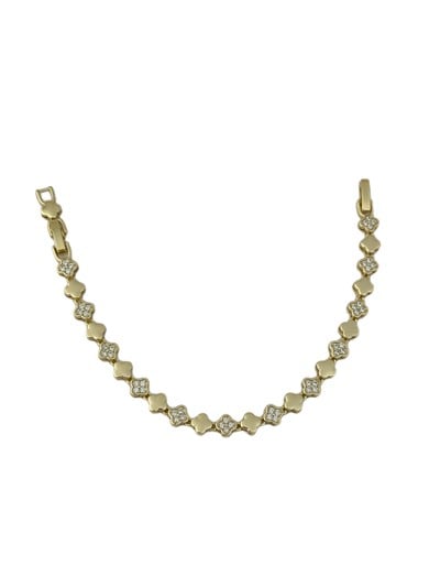 Özel Seri Zirkon Taş ve Plaka Yonca Figür Sıralı Bileklik (19 Cm)