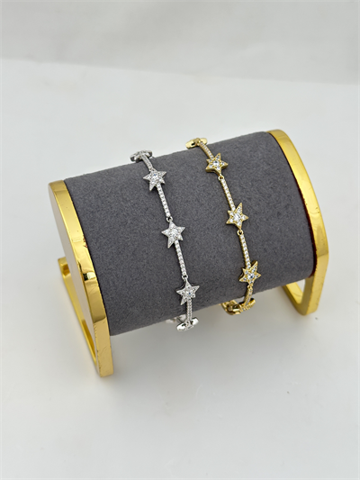 Özel Seri Zirkon Taşlı Asimetrik Yıldız Bileklik ( 19 Cm )