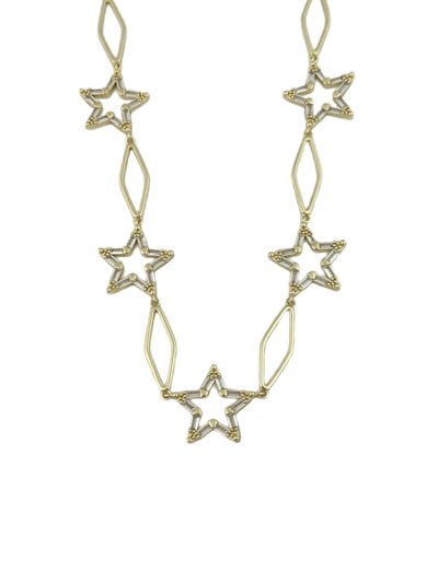 Özel Seri Zirkon Taşlı Büyüklü Küçüklü Tasarım Yıldız Kolye ( 44 Cm )