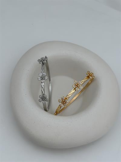 Özel Seri Zirkon Taşlı Çiçek Figür Sıralı Kelepçe Bileklik