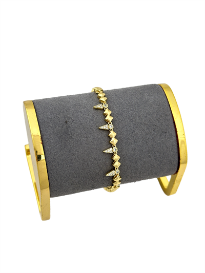 Özel Seri Zirkon Taşlı Çivi Detay Küp Plaka Sıralı Bileklik (22 Cm)