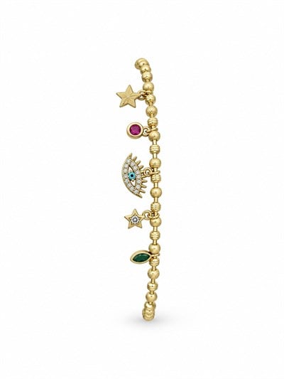 Özel Seri Zirkon Taşlı Çoklu Charm Sallantılı Dorika Topçuk Bileklik ( 22 Cm )