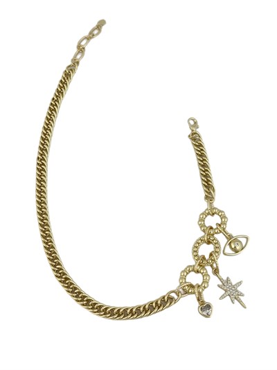 Özel Seri Zirkon Taşlı Çoklu Figür Sallantılı Tasarım Dolamalı Zincir Bileklik ( 39 Cm )