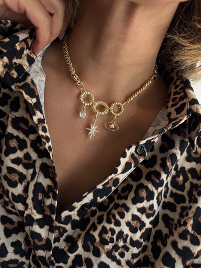 Özel Seri Zirkon Taşlı Çoklu Figür Sallantılı Tasarım Dolamalı Zincir Bileklik ( 39 Cm )