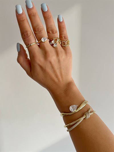 Özel Seri Zirkon Taşlı Düğüm Model Tasarım Kelepçe Bileklik Kombini